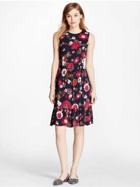Brooks Brothers Sleeveless Dress Navy Floral Size 10 Red White Eggplant Olive